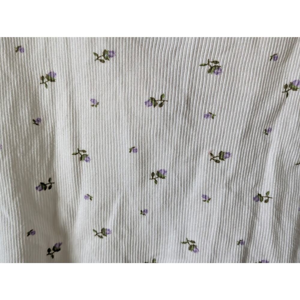 Forever 21 Ditsy Floral Crop Top White Lace Trim V-Neck Ribbed Y2K Cottagecore L - Picture 7 of 13